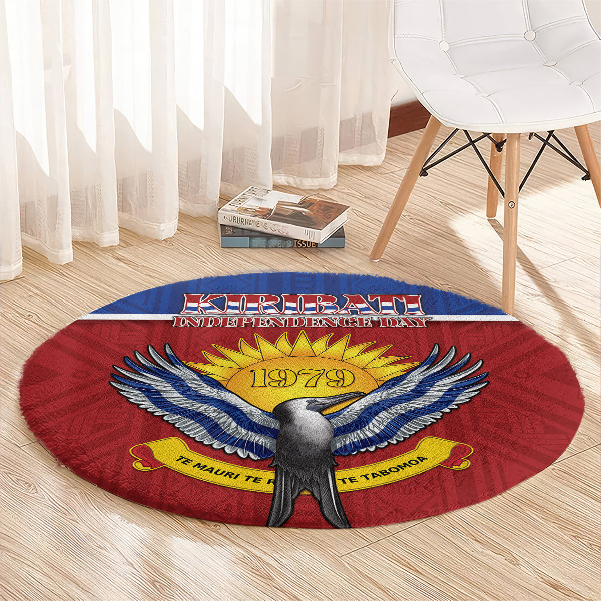 Kiribati 45th Independence Day Round Carpet Lesser Frigatebird Tribal Pattern