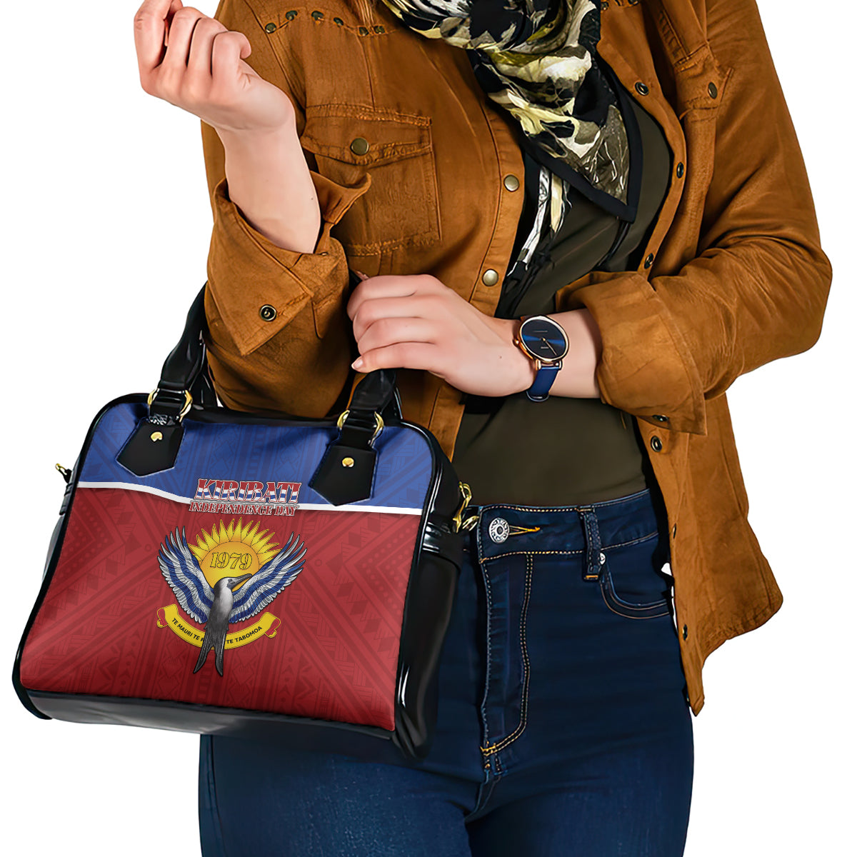 Kiribati 45th Independence Day Shoulder Handbag Lesser Frigatebird Tribal Pattern
