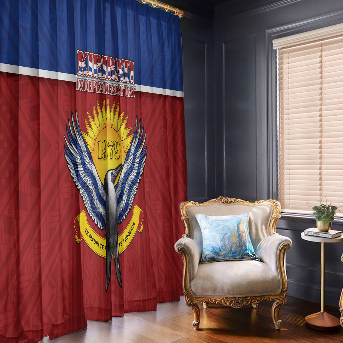 Kiribati 45th Independence Day Window Curtain Lesser Frigatebird Tribal Pattern