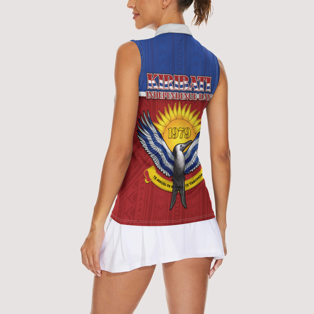 Kiribati 45th Independence Day Women Sleeveless Polo Shirt Lesser Frigatebird Tribal Pattern