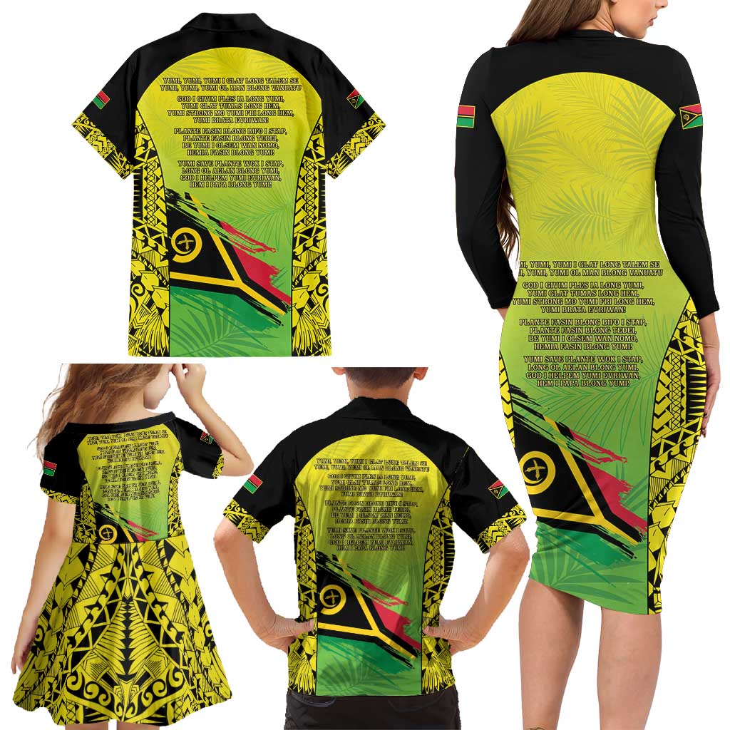 Vanuatu 45th Independence Family Matching Long Sleeve Bodycon Dress and Hawaiian Shirt Special Style LT05 - Polynesian Pride