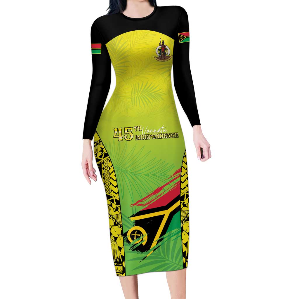 Vanuatu 45th Independence Family Matching Long Sleeve Bodycon Dress and Hawaiian Shirt Special Style LT05 Mom's Dress Yellow - Polynesian Pride