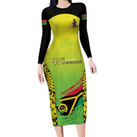 Vanuatu 45th Independence Family Matching Long Sleeve Bodycon Dress and Hawaiian Shirt Special Style LT05 Mom's Dress Yellow - Polynesian Pride