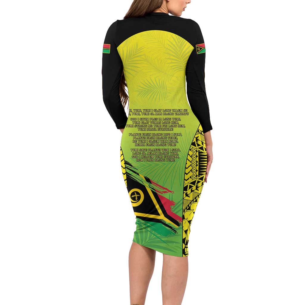Vanuatu 45th Independence Family Matching Long Sleeve Bodycon Dress and Hawaiian Shirt Special Style LT05 - Polynesian Pride