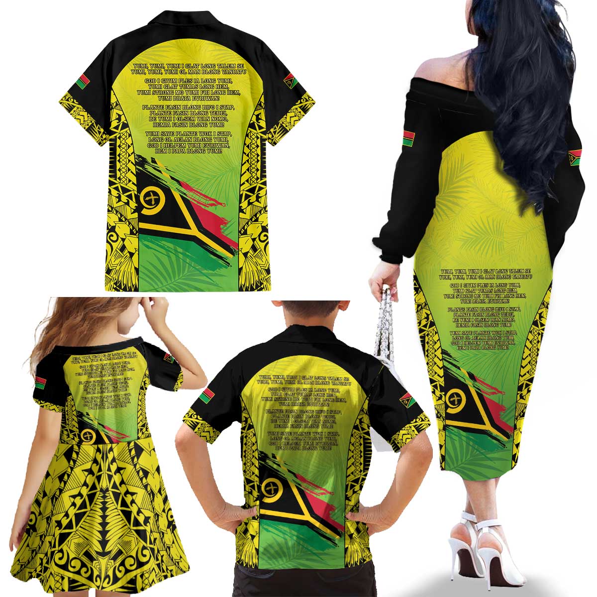 Vanuatu 45th Independence Family Matching Off The Shoulder Long Sleeve Dress and Hawaiian Shirt Special Style LT05 - Polynesian Pride