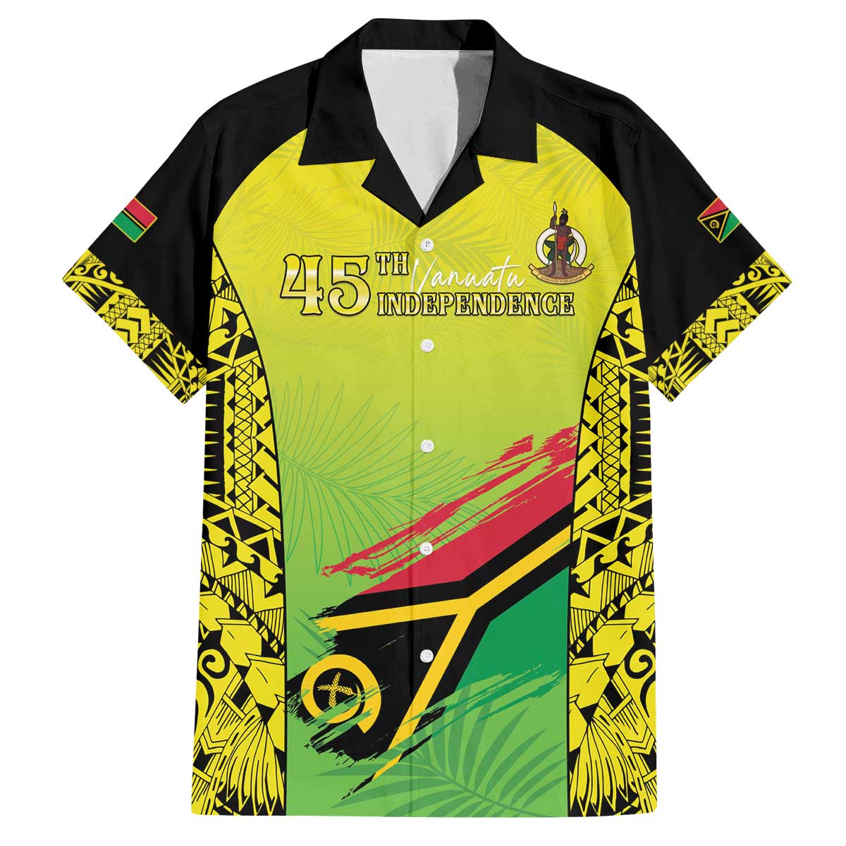 Vanuatu 45th Independence Family Matching Off The Shoulder Long Sleeve Dress and Hawaiian Shirt Special Style LT05 Dad's Shirt - Short Sleeve Yellow - Polynesian Pride