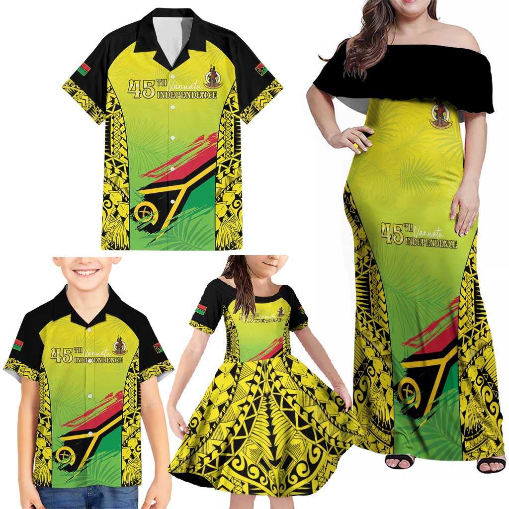 Vanuatu 45th Independence Family Matching Off Shoulder Maxi Dress and Hawaiian Shirt Special Style LT05 - Polynesian Pride