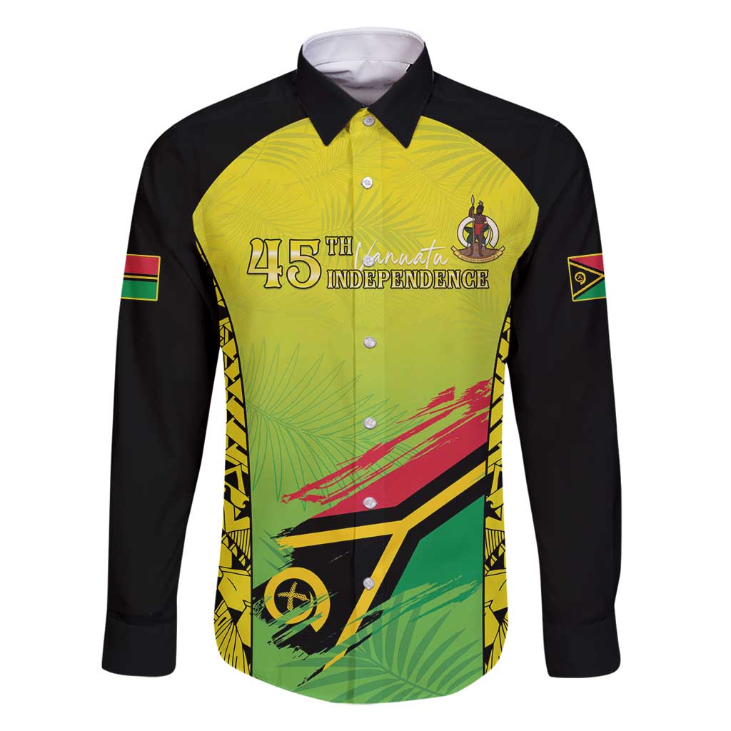 Vanuatu 45th Independence Family Matching Off Shoulder Maxi Dress and Hawaiian Shirt Special Style LT05 Dad's Shirt - Long Sleeve Yellow - Polynesian Pride