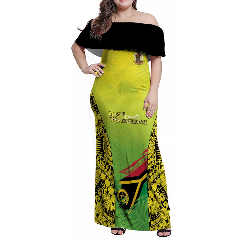 Vanuatu 45th Independence Family Matching Off Shoulder Maxi Dress and Hawaiian Shirt Special Style LT05 Mom's Dress Yellow - Polynesian Pride