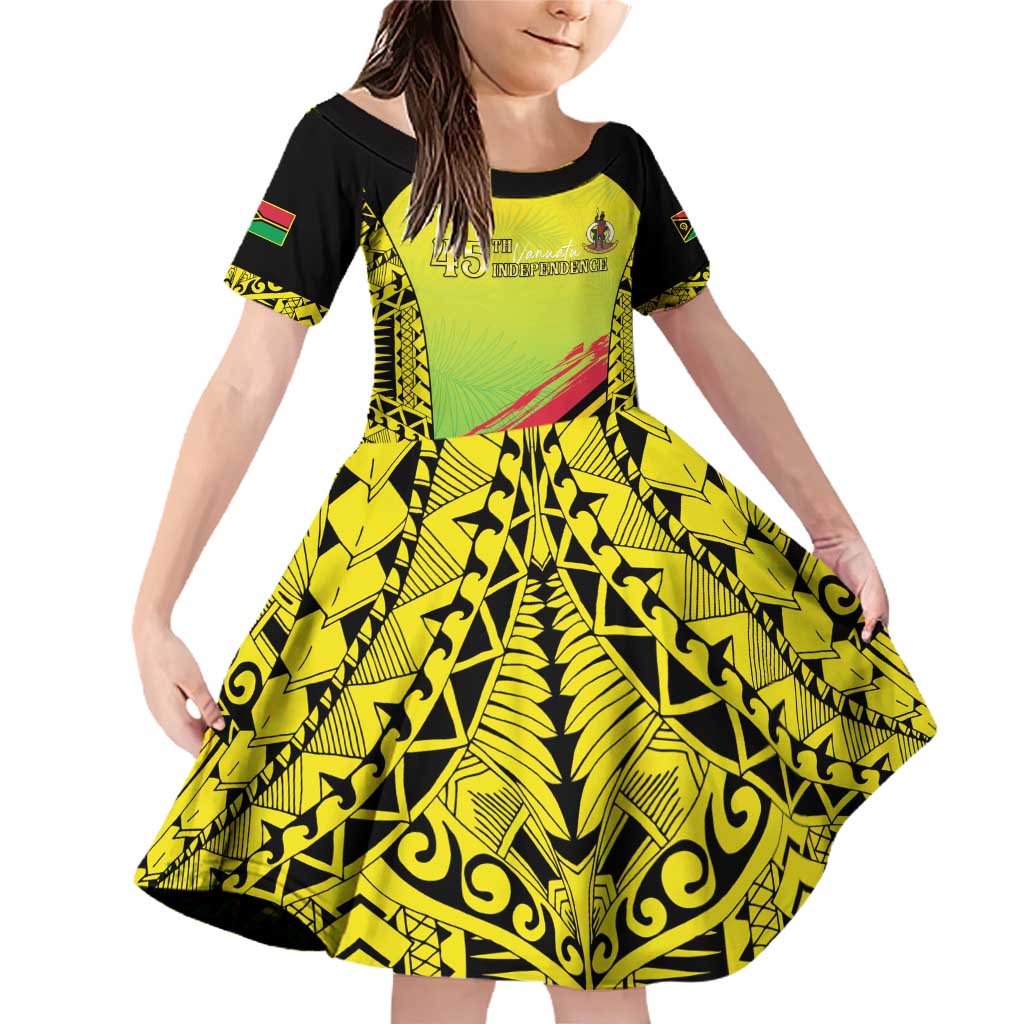 Vanuatu 45th Independence Family Matching Off Shoulder Short Dress and Hawaiian Shirt Special Style LT05 Daughter's Dress Yellow - Polynesian Pride