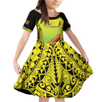 Vanuatu 45th Independence Family Matching Off Shoulder Short Dress and Hawaiian Shirt Special Style LT05 Daughter's Dress Yellow - Polynesian Pride