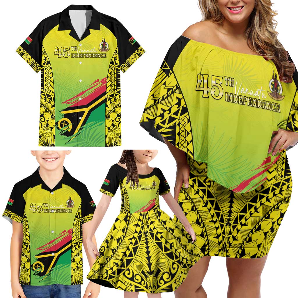Vanuatu 45th Independence Family Matching Off Shoulder Short Dress and Hawaiian Shirt Special Style LT05 - Polynesian Pride