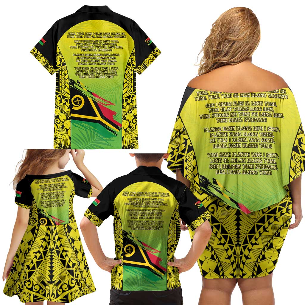 Vanuatu 45th Independence Family Matching Off Shoulder Short Dress and Hawaiian Shirt Special Style LT05 - Polynesian Pride