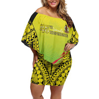 Vanuatu 45th Independence Family Matching Off Shoulder Short Dress and Hawaiian Shirt Special Style LT05 Mom's Dress Yellow - Polynesian Pride