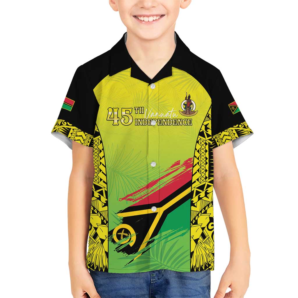 Vanuatu 45th Independence Family Matching Off Shoulder Short Dress and Hawaiian Shirt Special Style LT05 Son's Shirt Yellow - Polynesian Pride
