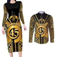 Vanuatu 45th Anniversary Of Independence Couples Matching Long Sleeve Bodycon Dress and Long Sleeve Button Shirt Gold Style LT05 Gold - Polynesian Pride