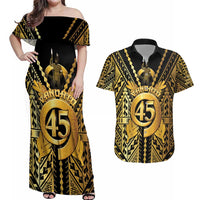 Vanuatu 45th Anniversary Of Independence Couples Matching Off Shoulder Maxi Dress and Hawaiian Shirt Gold Style LT05 Gold - Polynesian Pride