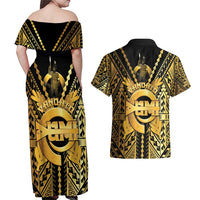 Vanuatu 45th Anniversary Of Independence Couples Matching Off Shoulder Maxi Dress and Hawaiian Shirt Gold Style LT05 - Polynesian Pride
