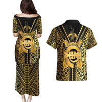 Vanuatu 45th Anniversary Of Independence Couples Matching Puletasi and Hawaiian Shirt Gold Style LT05 - Polynesian Pride