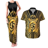 Vanuatu 45th Anniversary Of Independence Couples Matching Tank Maxi Dress and Hawaiian Shirt Gold Style LT05 Gold - Polynesian Pride