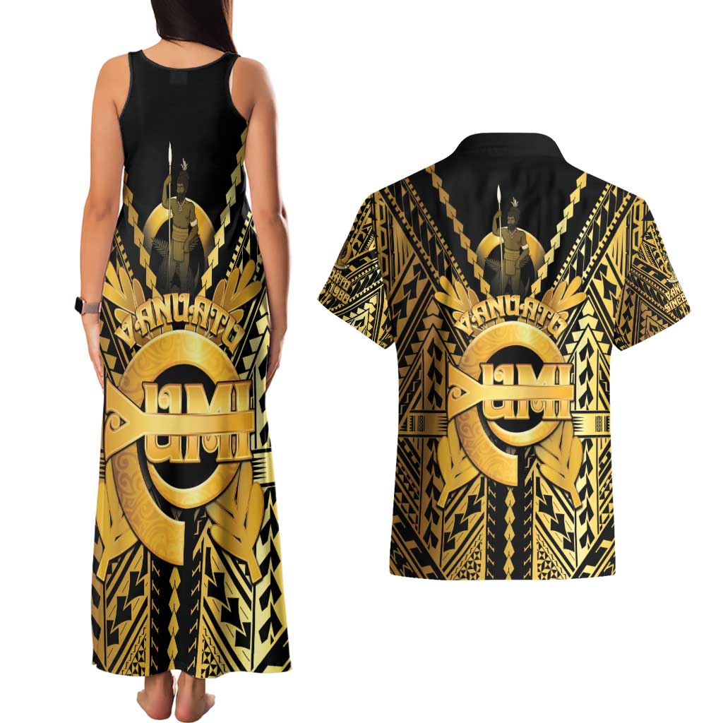 Vanuatu 45th Anniversary Of Independence Couples Matching Tank Maxi Dress and Hawaiian Shirt Gold Style LT05 - Polynesian Pride
