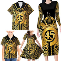 Vanuatu 45th Anniversary Of Independence Family Matching Long Sleeve Bodycon Dress and Hawaiian Shirt Gold Style LT05 - Polynesian Pride