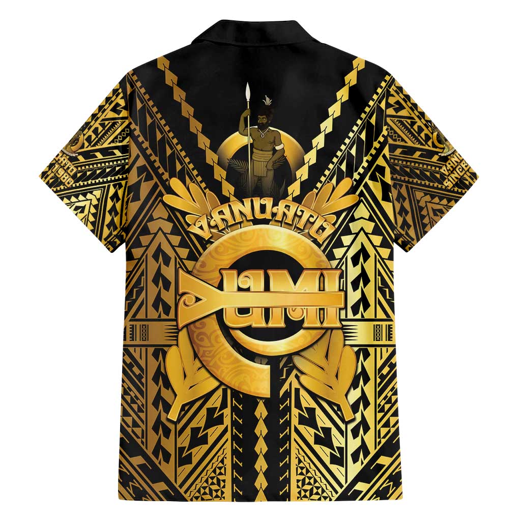 Vanuatu 45th Anniversary Of Independence Family Matching Long Sleeve Bodycon Dress and Hawaiian Shirt Gold Style LT05 - Polynesian Pride