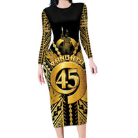 Vanuatu 45th Anniversary Of Independence Family Matching Long Sleeve Bodycon Dress and Hawaiian Shirt Gold Style LT05 Mom's Dress Gold - Polynesian Pride