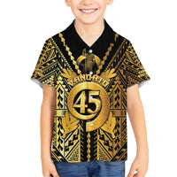 Vanuatu 45th Anniversary Of Independence Family Matching Long Sleeve Bodycon Dress and Hawaiian Shirt Gold Style LT05 Son's Shirt Gold - Polynesian Pride