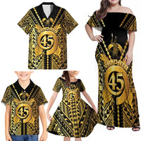 Vanuatu 45th Anniversary Of Independence Family Matching Off Shoulder Maxi Dress and Hawaiian Shirt Gold Style LT05 - Polynesian Pride
