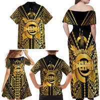 Vanuatu 45th Anniversary Of Independence Family Matching Off Shoulder Maxi Dress and Hawaiian Shirt Gold Style LT05 - Polynesian Pride