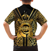 Vanuatu 45th Anniversary Of Independence Family Matching Off Shoulder Short Dress and Hawaiian Shirt Gold Style LT05 - Polynesian Pride