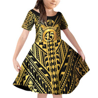Vanuatu 45th Anniversary Of Independence Family Matching Off Shoulder Short Dress and Hawaiian Shirt Gold Style LT05 Daughter's Dress Gold - Polynesian Pride