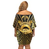 Vanuatu 45th Anniversary Of Independence Family Matching Off Shoulder Short Dress and Hawaiian Shirt Gold Style LT05 - Polynesian Pride