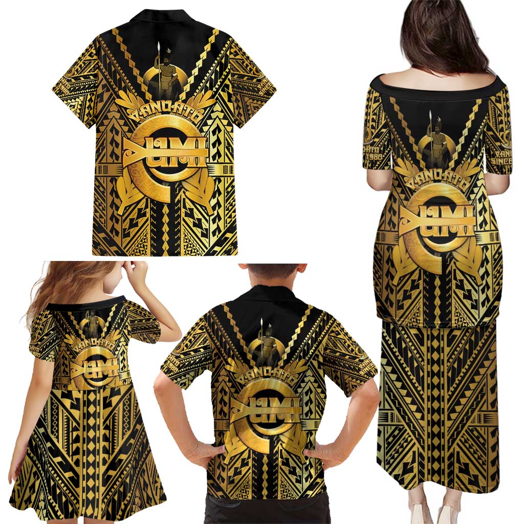 Vanuatu 45th Anniversary Of Independence Family Matching Puletasi and Hawaiian Shirt Gold Style LT05 - Polynesian Pride