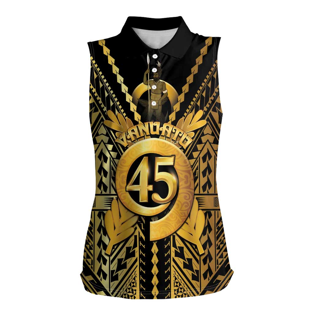 Vanuatu 45th Anniversary Of Independence Women Sleeveless Polo Shirt Gold Style LT05 Female Gold - Polynesian Pride