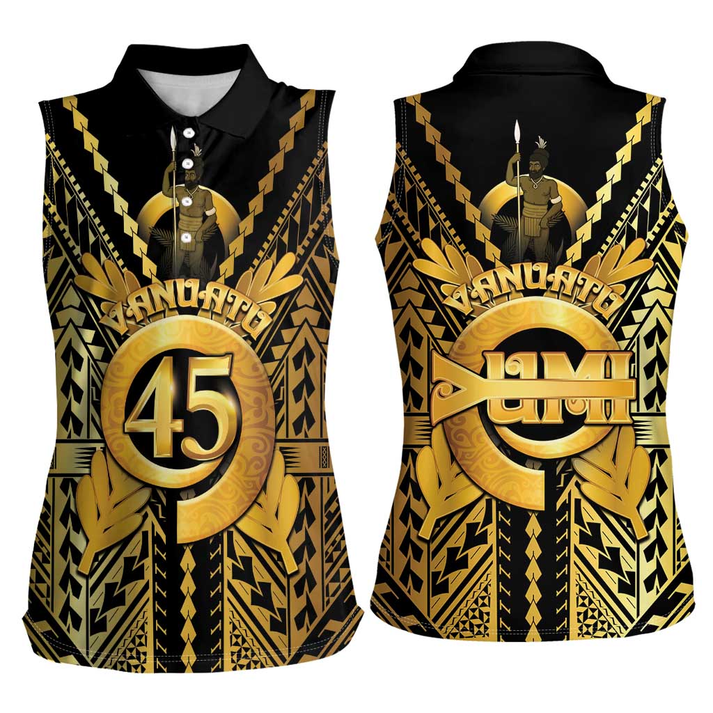 Vanuatu 45th Anniversary Of Independence Women Sleeveless Polo Shirt Gold Style LT05 - Polynesian Pride