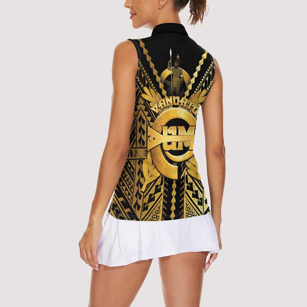 Vanuatu 45th Anniversary Of Independence Women Sleeveless Polo Shirt Gold Style LT05 - Polynesian Pride