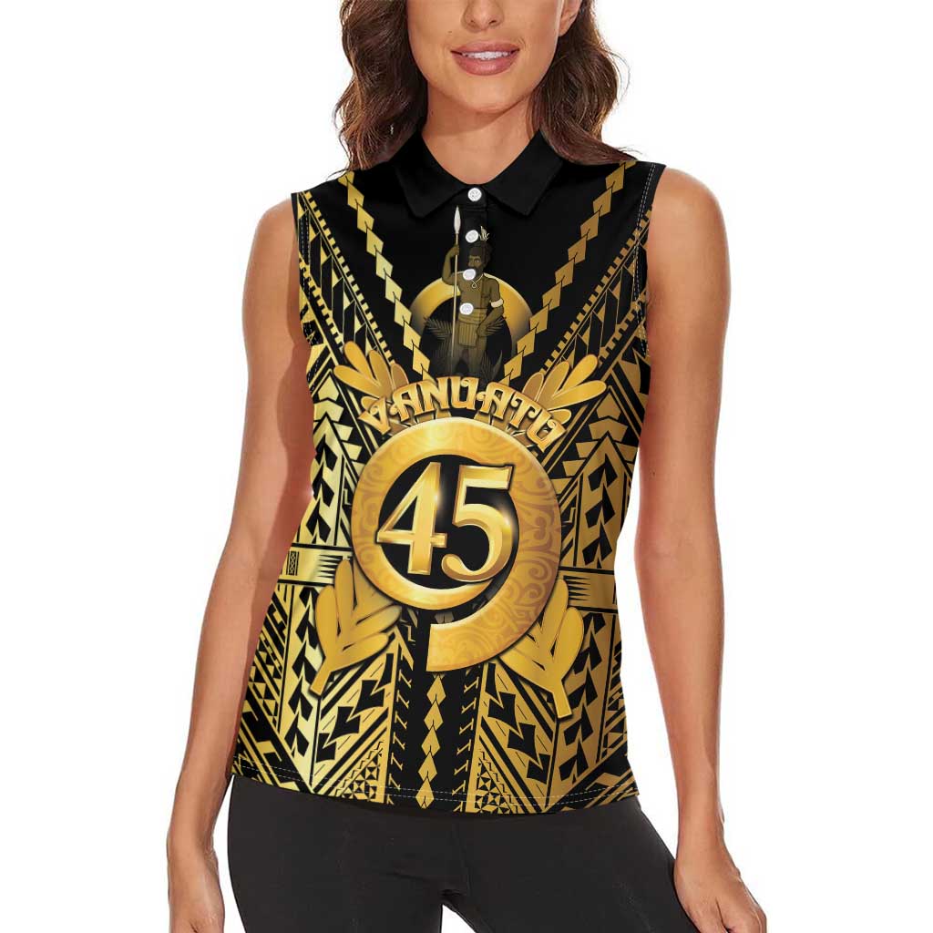 Vanuatu 45th Anniversary Of Independence Women Sleeveless Polo Shirt Gold Style LT05 - Polynesian Pride