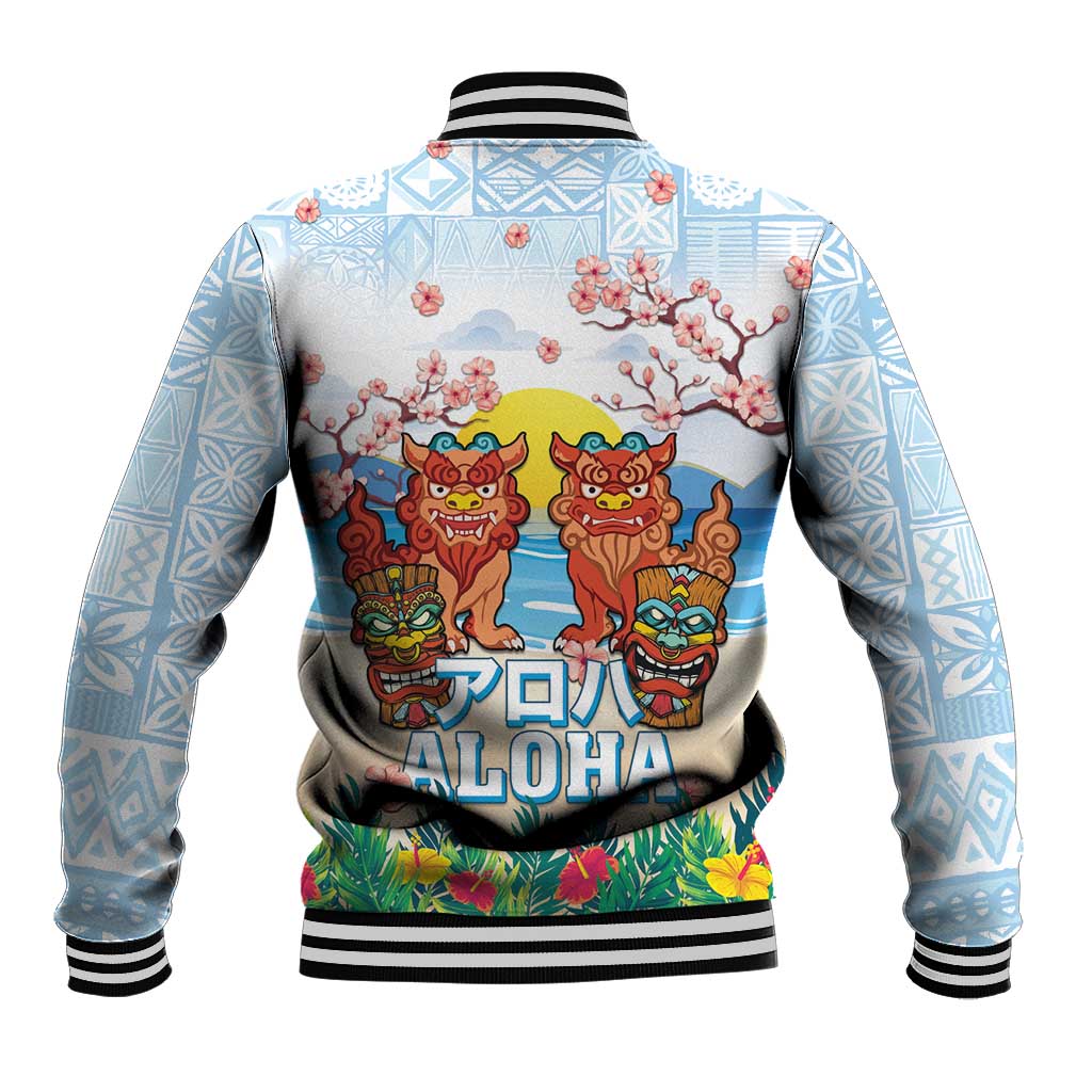 Hawaii And Japan Okinawa Baseball Jacket Aloha Gozaimasu Tiki With Shisa