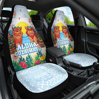 Hawaii And Japan Okinawa Car Seat Cover Aloha Gozaimasu Tiki With Shisa LT05 One Size Blue - Polynesian Pride