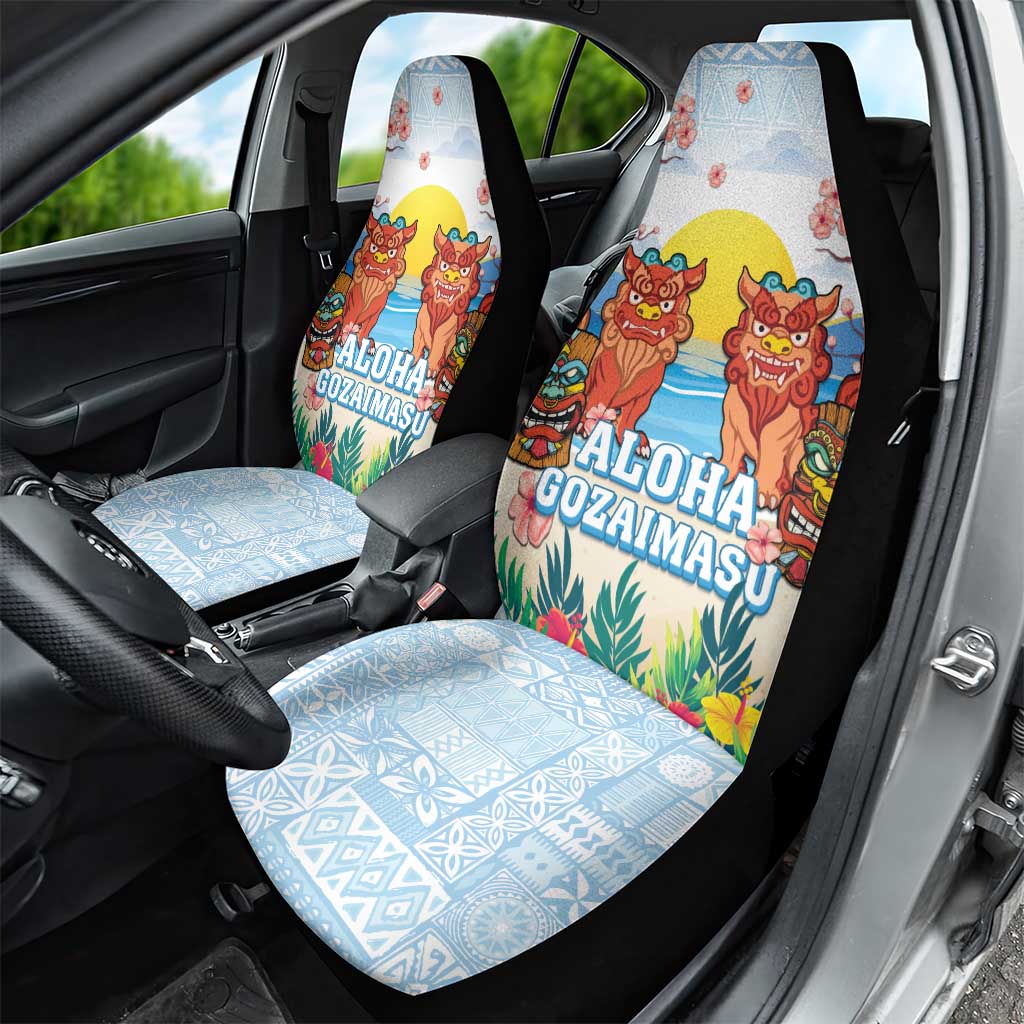 Hawaii And Japan Okinawa Car Seat Cover Aloha Gozaimasu Tiki With Shisa LT05 - Polynesian Pride