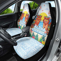 Hawaii And Japan Okinawa Car Seat Cover Aloha Gozaimasu Tiki With Shisa LT05 - Polynesian Pride