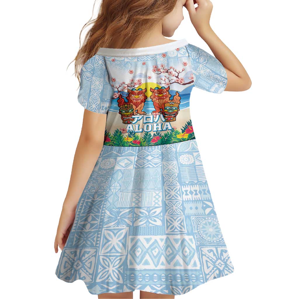 Hawaii And Japan Okinawa Family Matching Off Shoulder Maxi Dress and Hawaiian Shirt Aloha Gozaimasu Tiki With Shisa LT05 - Polynesian Pride