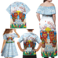 Hawaii And Japan Okinawa Family Matching Off Shoulder Maxi Dress and Hawaiian Shirt Aloha Gozaimasu Tiki With Shisa LT05 - Polynesian Pride