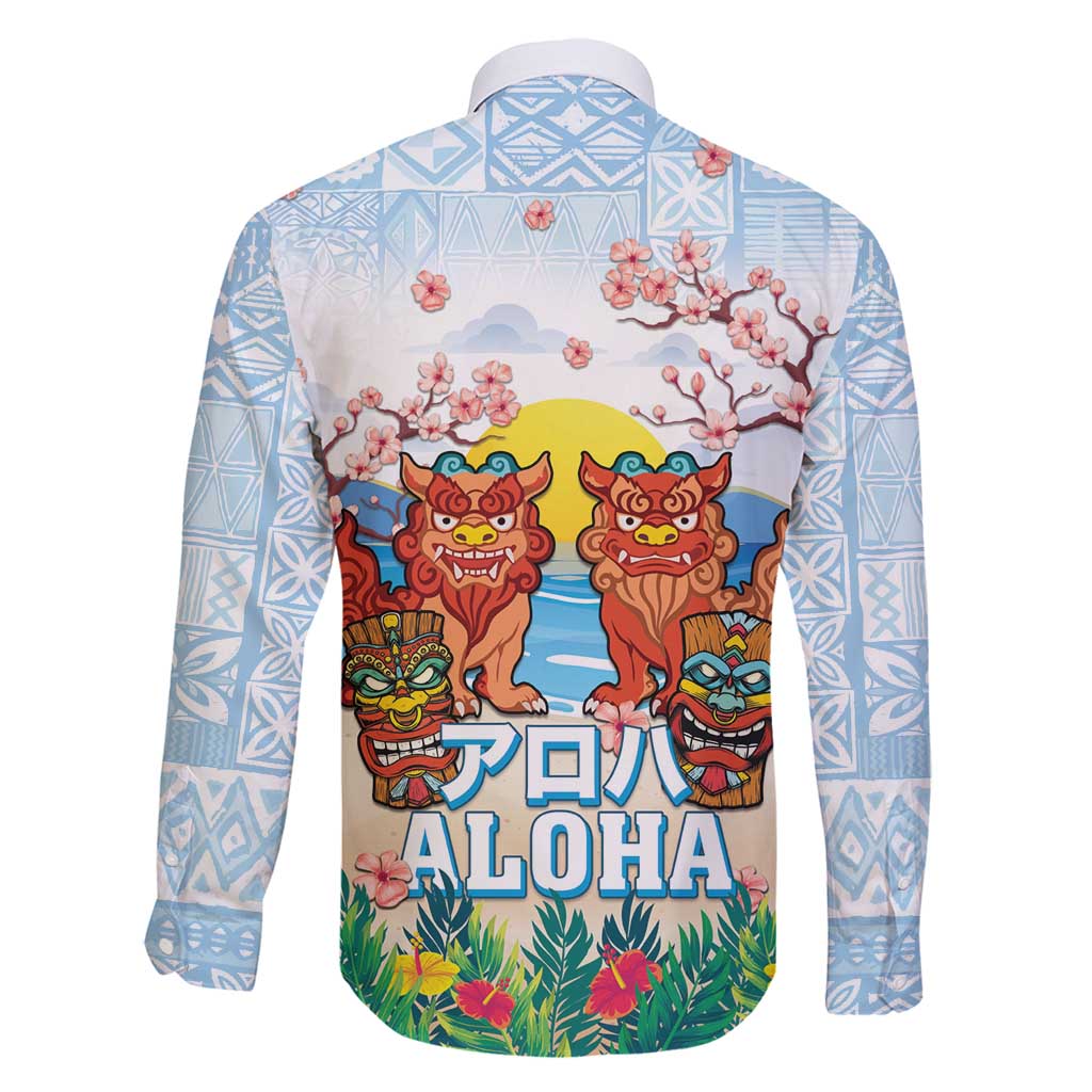 Hawaii And Japan Okinawa Family Matching Off Shoulder Maxi Dress and Hawaiian Shirt Aloha Gozaimasu Tiki With Shisa LT05 - Polynesian Pride