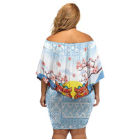 Hawaii And Japan Okinawa Family Matching Off Shoulder Short Dress and Hawaiian Shirt Aloha Gozaimasu Tiki With Shisa