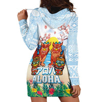 Hawaii And Japan Okinawa Hoodie Dress Aloha Gozaimasu Tiki With Shisa LT05 - Polynesian Pride