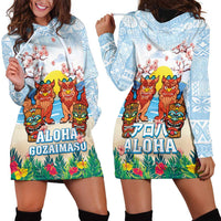 Hawaii And Japan Okinawa Hoodie Dress Aloha Gozaimasu Tiki With Shisa LT05 - Polynesian Pride