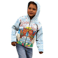 Hawaii And Japan Okinawa Kid Hoodie Aloha Gozaimasu Tiki With Shisa LT05 - Polynesian Pride